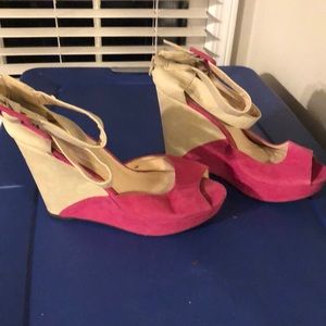 Pink and beige suede platform